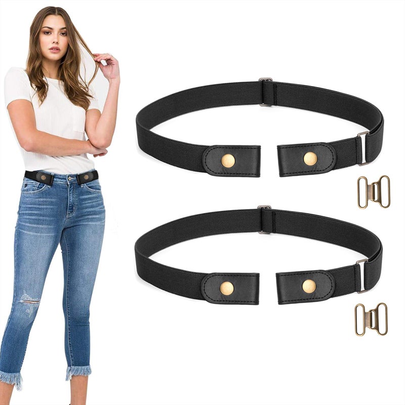 WERFORU 2 Pack No Buckle Stretch Belt For Women Men Elastic Waist Belt Up to 72 Inch for Jeans Pants,Black,Pants Size 31-50 Inches - Image 1